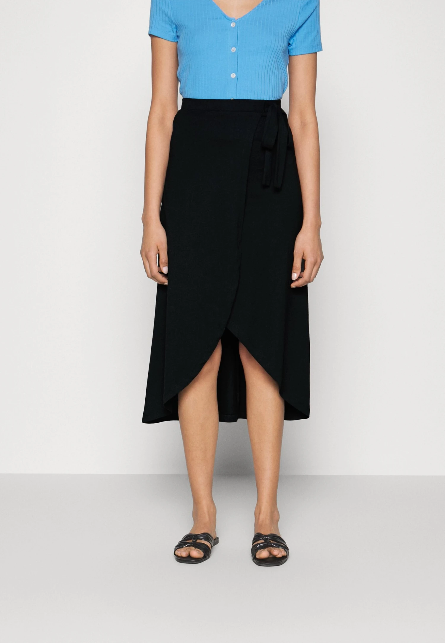 Anna Field Basic Wrap Over Midi Skirt- A-Line Skirt - Black 1 Anna Field Basic Wrap Over Midi Skirt- A-Line Skirt - Black