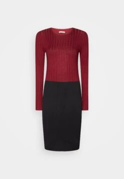 Anna Field Crew Ausschnitt Ripp Top Bodycon Mini Strickkleid - Shift Dress - Dark Red/Black