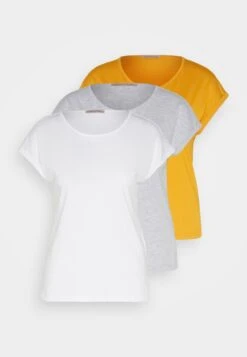 Anna Field 3 Pack - Basic T-Shirt - White/Mottled Light Grey/Dark Yellow -Fashion Shop 64da417ebc53444592410fc8c3b8ec30
