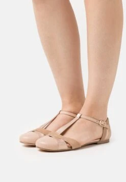 Anna Field Leather- Ankle Strap Ballet Pumps - Beige